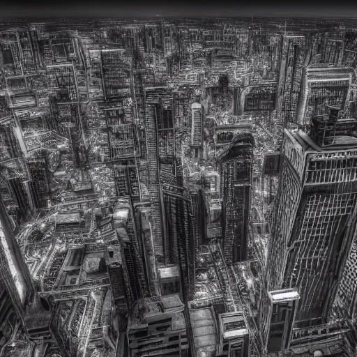 Prompt: the skyline of a dystopian city, highly detailed photography