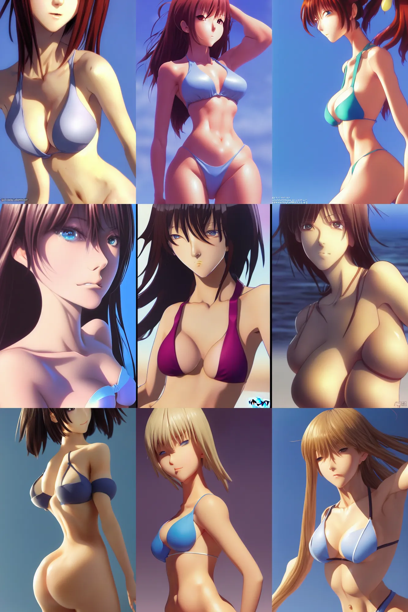 Image similar to close - up, accurately shaped face, volumetric light, posing in bikini. by takashi takeuchi, yoshiyuki sadamoto, amagaitaro, makoto shinkai, krenz cushart, asao urata, pixiv. 9 0 s