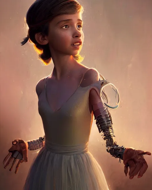 Prompt: weta disney pixar movie still full body portrait photo of young millie alicia bobby vikander brown singing with translucent skin and as a sad cyborg girl wearing a metallic wedding dress by pixar, by weta, wlop, ilya kuvshinov, rossdraws, artgerm, latex, iridescent, bright morning, anime, liosh, mucha