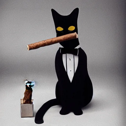 Image similar to cat wearing a suit smoking a cigar