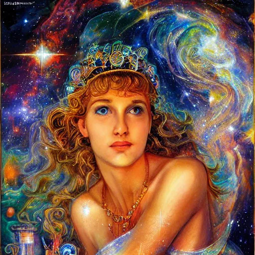Prompt: goddess of hubble space telescope images with 2 0 hidden faces by senior concept artist josephine wall, trending on art station