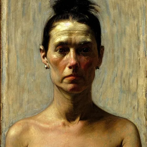 Prompt: frontal portrait of a scifi woman, by thomas eakins