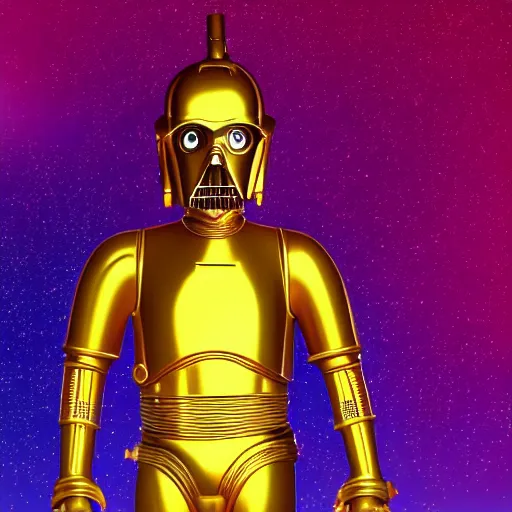 Image similar to full body portrait of Simpson as C3PO in star wars, background blue sky puffy clouds cinematic 4k