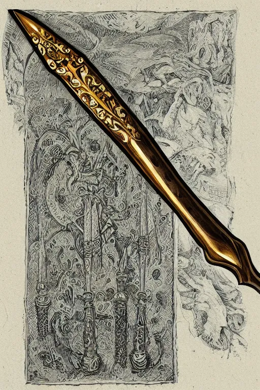 Prompt: high detailed matt painting of a vertical ritual dagger with engravings on the blade infront of neutral background