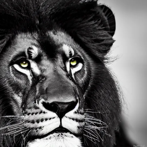 Prompt: professional photography of a black lion, spectacular in its beauty, 8 k