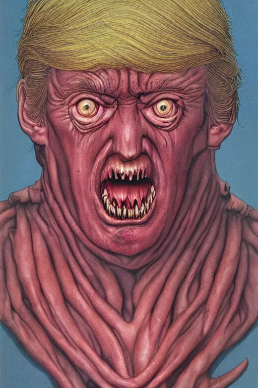 Image similar to portrait of donald trump's disgusting true form by wayne barlowe, horror, vintage 1 9 8 0 s horror movie