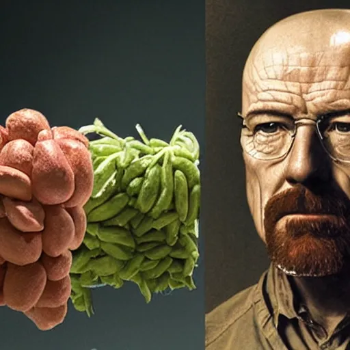 Image similar to giuseppe arcimboldo, walter white, new scifi movie, film still, seeds, legumes