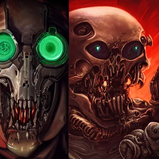 Image similar to undead cyborg head, doom eternal, rat