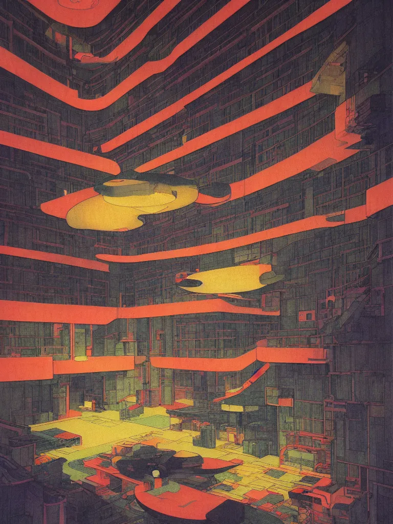 Image similar to a psychedelic hallucination of a brutalist hotel on the death star, by kawase hasui, moebius, edward hopper, colorful flat surreal design, dramatic lighting, hd, 8 k, artstation