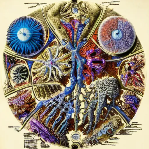 Image similar to transformers anatomy by ernst haeckel, masterpiece, vivid, very detailed