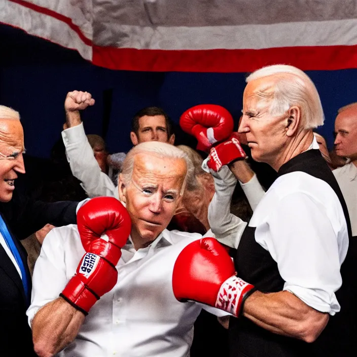 Prompt: donald trump and joe biden boxing match, high quality photo