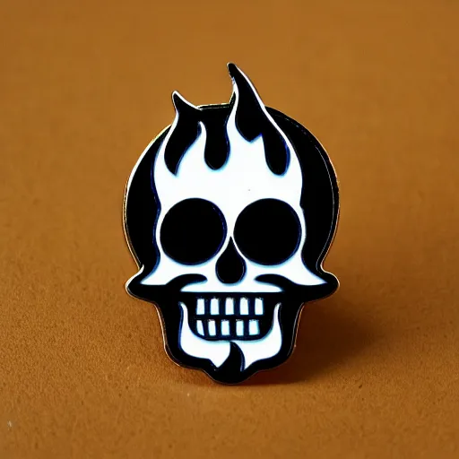 Prompt: vintage minimalistic clean skull with fire flame enamel pin