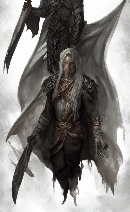 Prompt: fantasy character art, drizzt do\'urden, portrait, color, trending on artstation