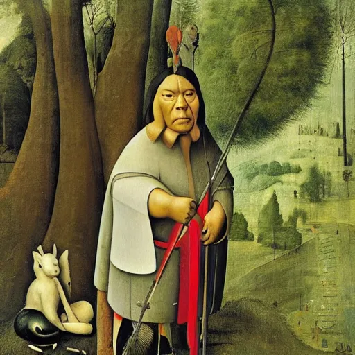 Image similar to standing bear in the foreground, forest in the background, hieronymus bosch