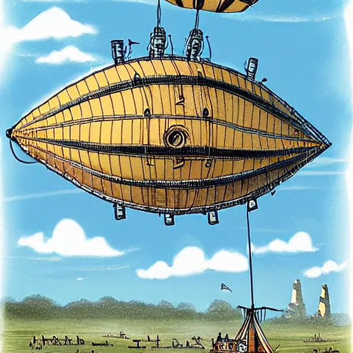 Image similar to a steampunk airship with sails, drawn by Jon Scieszka