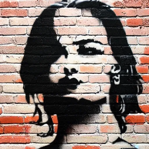 Prompt: portrait of lisa ann on brick wall, by banksy