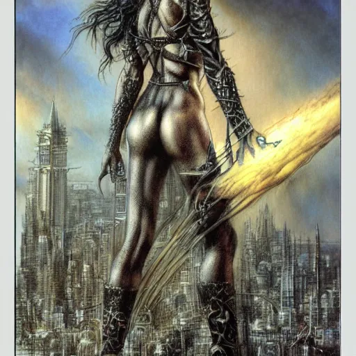 Image similar to giga mega chad, by luis royo, retro fantasy, details,