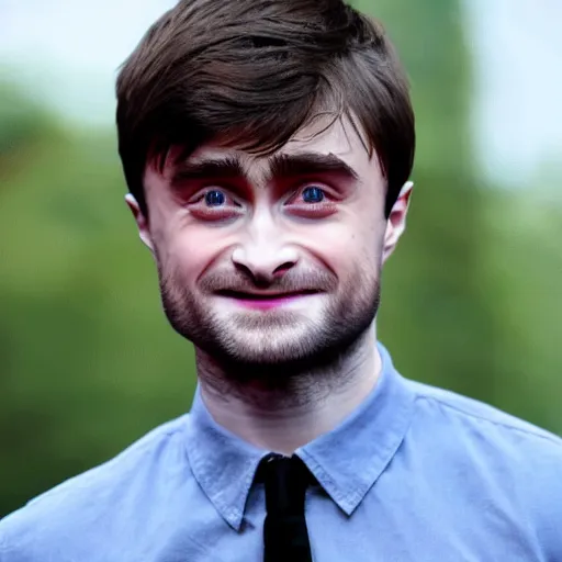 Prompt: Daniel Radcliffe lives in the woods with a pack of raccoons,