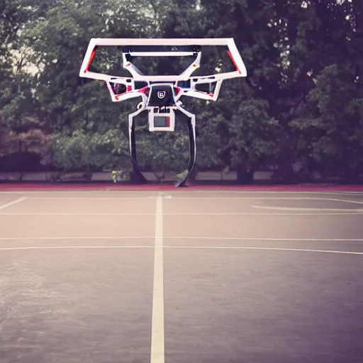 Image similar to flying drone robot with basketball hoop on drone robot body