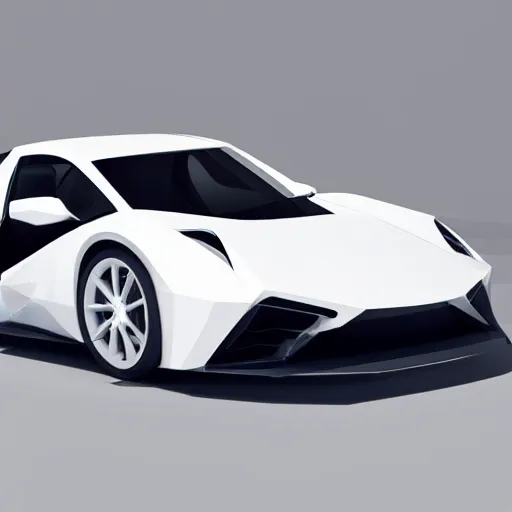 Prompt: a low poly object of a single sport car positioned in the center of the image on the white background