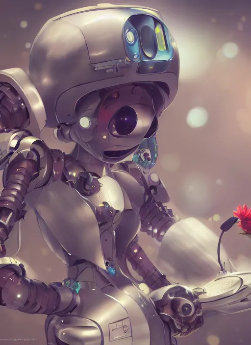 Prompt: nekomimi robot looking at a flower, fluent composition, concept art, ambient light, 4 k, intricate details, highly professionally detailed, cgsociety, highly detailed -