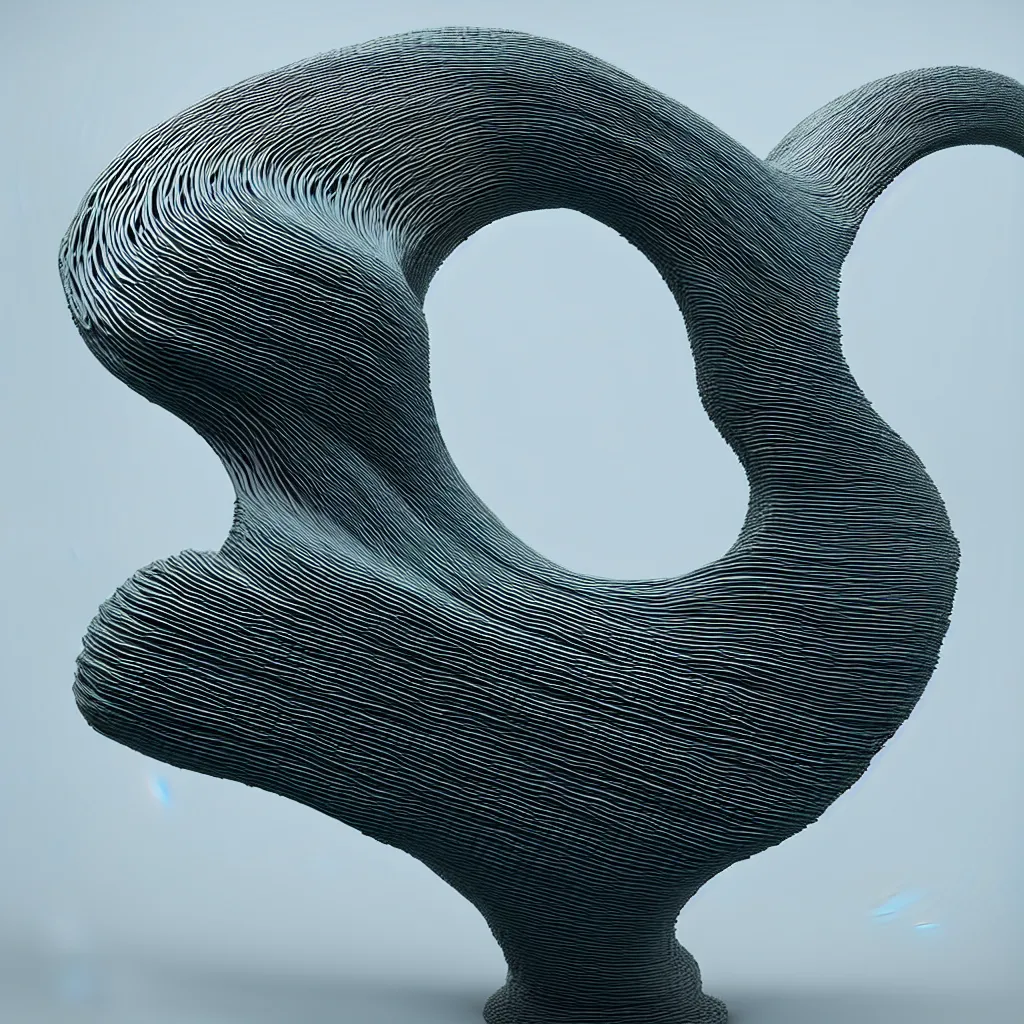 Prompt: 3 d render of an organic sculpture, waves and steps, chrometype, liquid metal, neotribal, raytraced, volumetric lightning, 8 k, by zhelong xu and innate studio