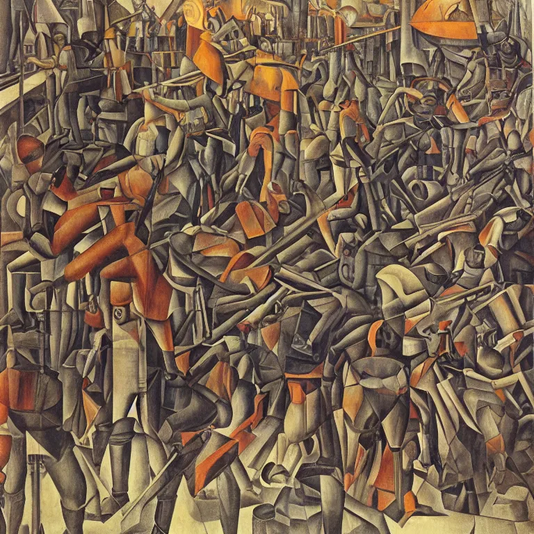 Prompt: cyborg worker revolution in the square diego rivera and georg scholz highly detailed