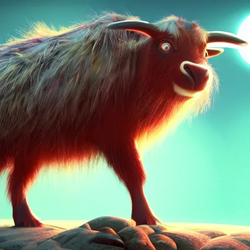 Prompt: yak, expressive eyes, floating, rbc, radiolaria, protophyta, micro - organisms, center frame, symmetric, rim light, marine microbiology, bioluminescence, electric, fur, soft, concept art, intricate details, highly detailed, colorful, photorealistic, disney pixar, octane render, iridescent, anime