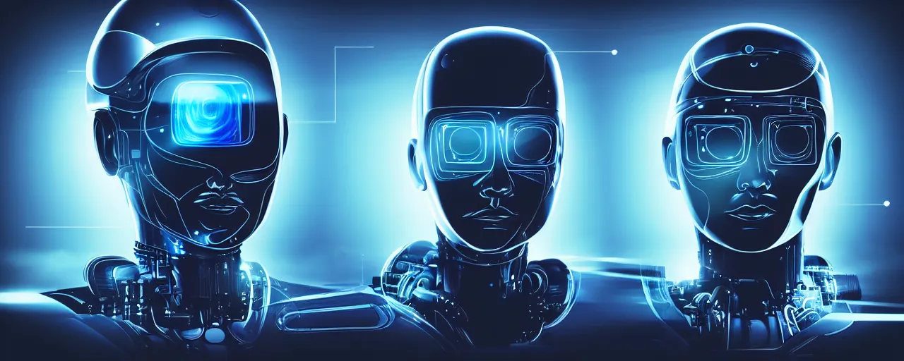 Image similar to portrait of a slick futuristic robot with a large square tv for a head, displaying a digital face. hyper realistic. cyberpunk background. intricate details