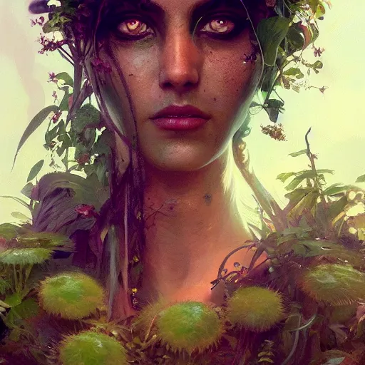 Image similar to a beautiful portrait of a plant goddess by Greg Rutkowski and Raymond Swanland, Trending on Artstation, ultra realistic digital art