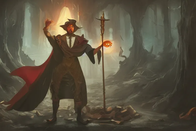 Image similar to the magician from major arcana character concept art, digital painting, mixed media, trending on artstation and deviantart, epic composition, magnum opus, highly detailed, 8 k