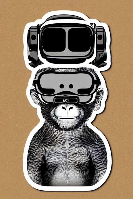Prompt: Portrait of a monkey wearing vr glasses in the style of die cut sticker ,illustration, highly detailed, no gradients