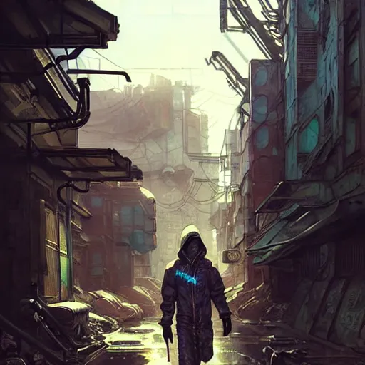 Prompt: A cyberpunk gopnik on the street of a Soviet slum on the moon, sci-fi, fantasy, intricate, very very beautiful, elegant, highly detailed, digital painting, artstation, concept art, smooth, sharp focus, illustration, art by artgerm and greg rutkowski and alphonse mucha