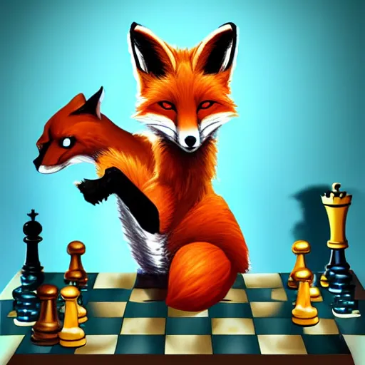 Image similar to A fox playing chess, trending on FurAffinity, energetic, dynamic, digital art, highly detailed, FurAffinity, high quality, digital fantasy art, FurAffinity, favorite, character art