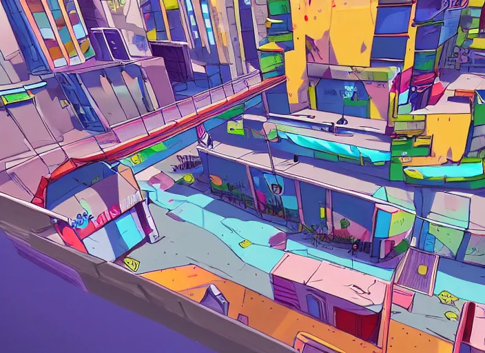 Prompt: screenshot of a cel shaded skateboarding game with graffiti, cel shading, colourful, futuristic city, screenshot, video game