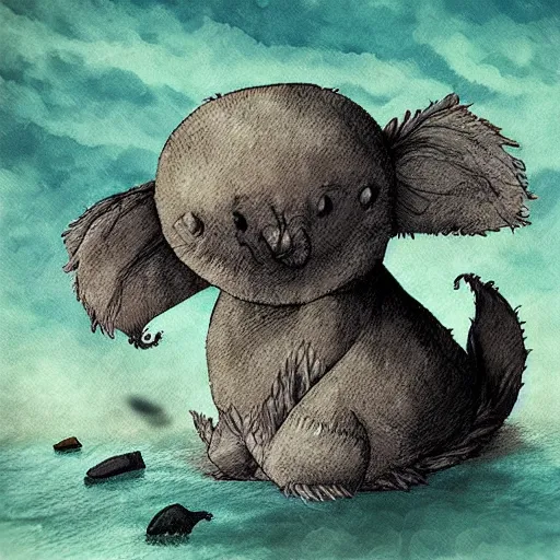 Image similar to sea koala as a monster, art style, scary atmosphere, nightmare - like dream