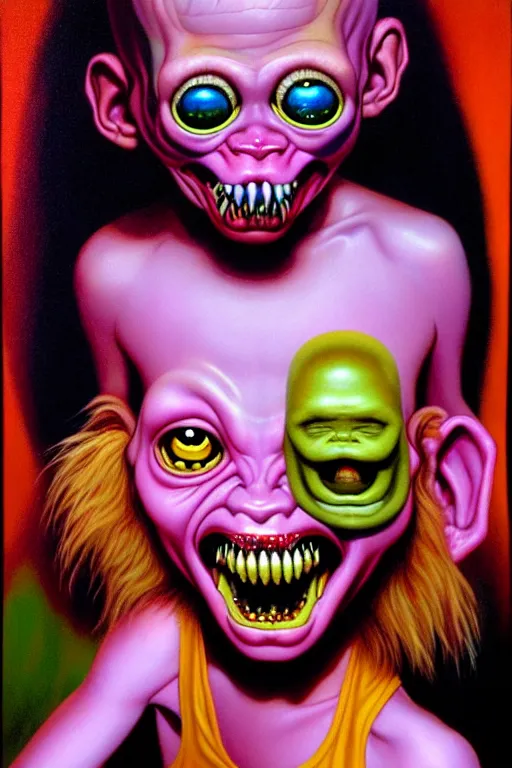 Prompt: a hyperrealistic painting of the garbage pale kids, cinematic horror by chris cunningham, lisa frank, richard corben, highly detailed, vivid color,