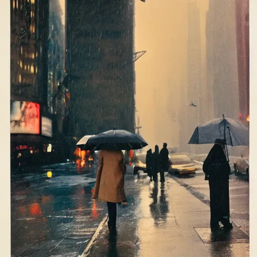 Prompt: rainy new York daydream, by Saul Leiter