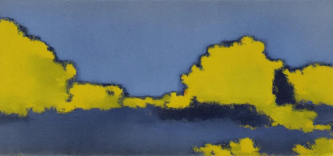 Prompt: tonalist landscape, high contrast, moody, prussian blue and hansa yellow, no frame