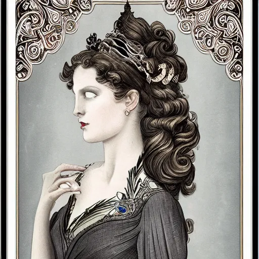 Image similar to beatifull frontal portrait of a woman, intricate, elegant, highly detailed, ornate, elegant , luxury, illustration, art nouveau style