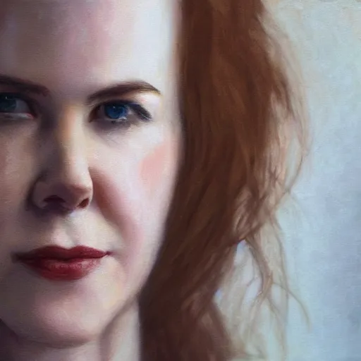 Image similar to cinematic portrait of 2 5 year old nicole kidman, intricate, elegant, by alyssa monks, highly detailed, symmetrical face, fine details, masterpiece, trending on artstation,