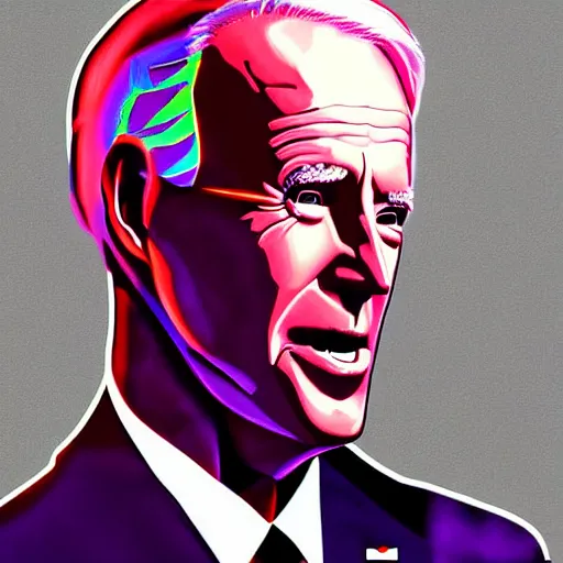 Prompt: A cybernetic Joe Biden as an android giving a speech, digital painting, cyberpunk