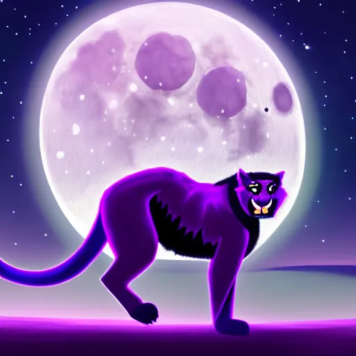 Prompt: concept art of a large purple panther at night roaring at the moon. digital drawing, illustration, 4 k, highly detailed, matte painting, artstation, artistic