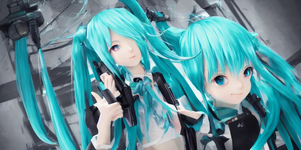 Image similar to hatsune miku, unreal 5, hyperrealistic, realistic, photorealistic, dynamic lighting, highly detailed, cinematic landscape, studio landscape, studio lighting