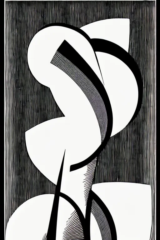 Prompt: art deco 3, line art by james o barr and albrecht durer, minimalist, surreal woodblock print, black and white, vector, vector art