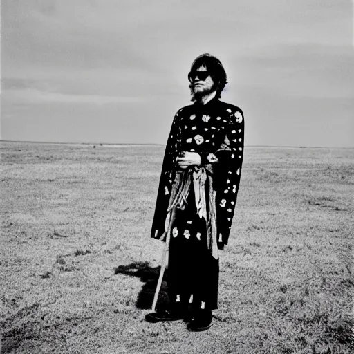 Prompt: Jarvis Cocker wearing Mongolian armor, 35mm film, by Robert Altman