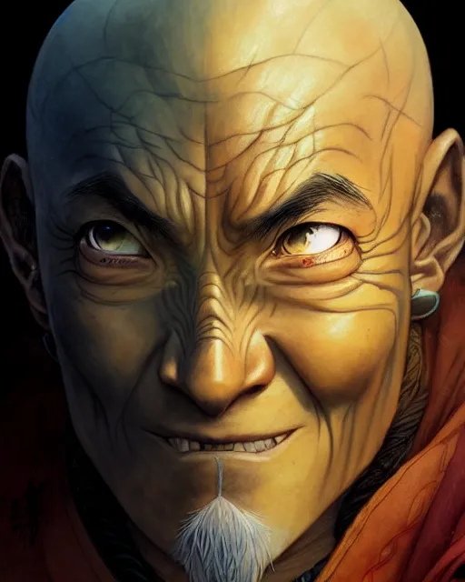 Image similar to bumi from avatar the last airbender, character portrait, portrait, close up, concept art, intricate details, highly detailed by greg rutkowski, michael whelan and gustave dore