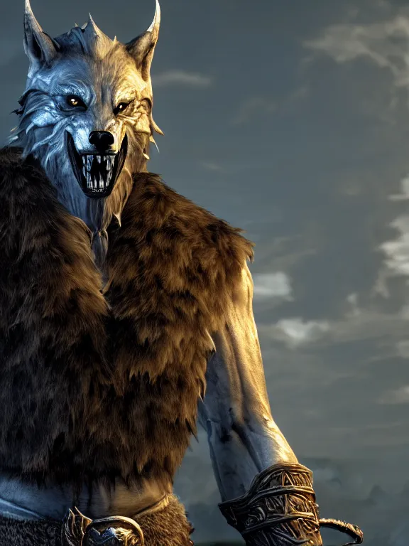 Prompt: cute handsome calm happy relaxed cuddly burly surly werewolf from van helsing unreal engine hyperreallistic render 8k character concept art masterpiece screenshot from the video game the Elder Scrolls V: Skyrim