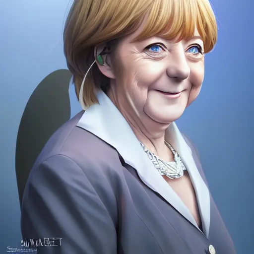 Image similar to anime portrait of Angela Merkel as an anime girl by Stanley Artgerm Lau, WLOP, Rossdraws, James Jean, Andrei Riabovitchev, Marc Simonetti, and Sakimichan, trending on artstation