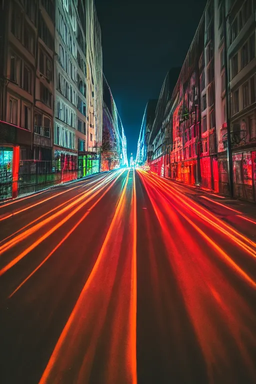 Image similar to neon streets of berlin, 4 k, award winning photo